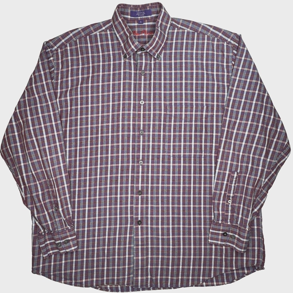 Alan Flusser Shirt Mens XL Purple Plaid Button Down Long Sleeve Cotton Casual